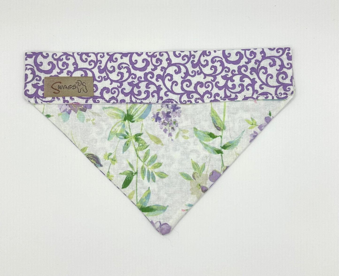 Purple Flowers & Green Leaves with Purple and White Swirls