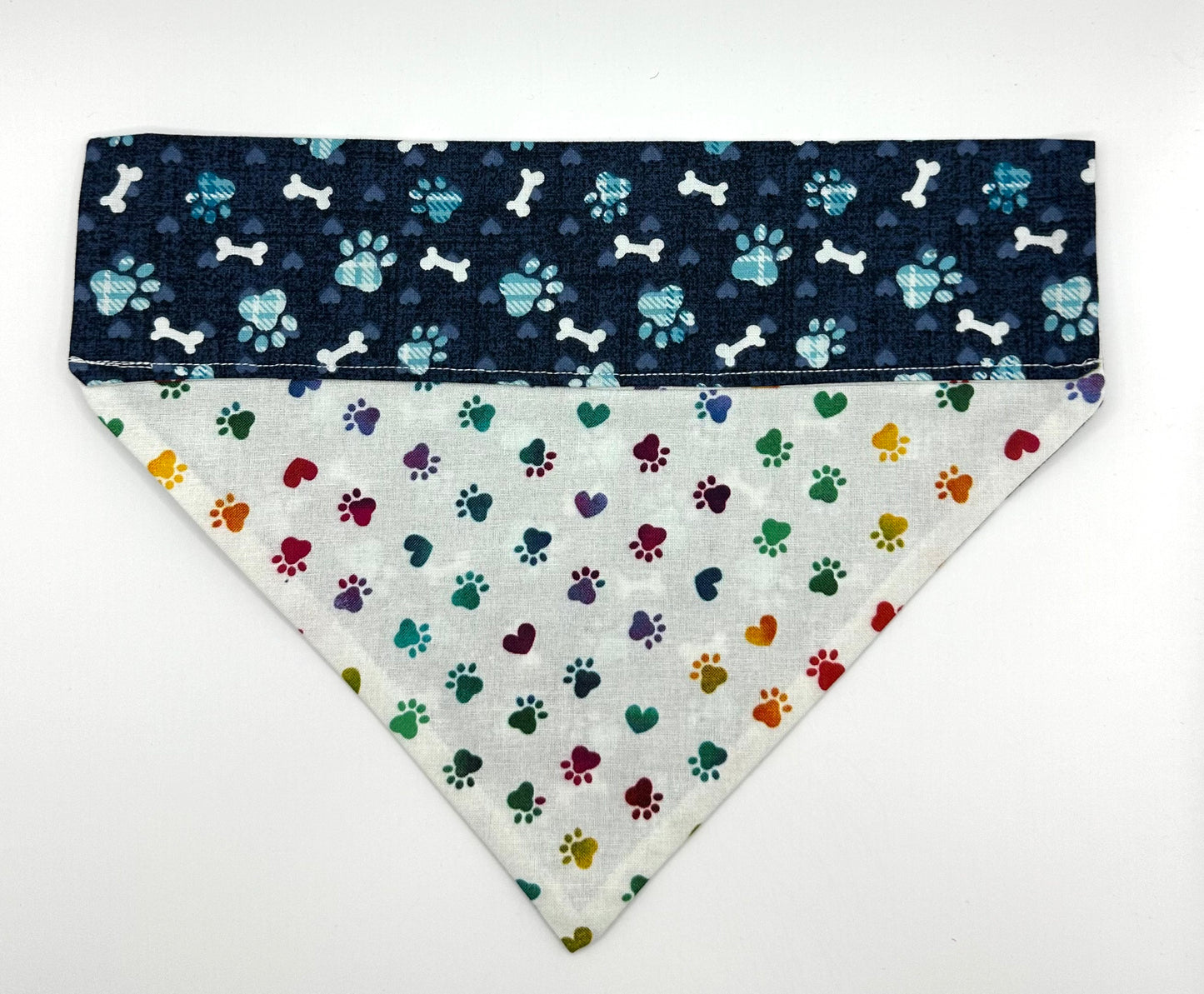 Rainbow Paws & Hearts with Paws & Bones on Blue