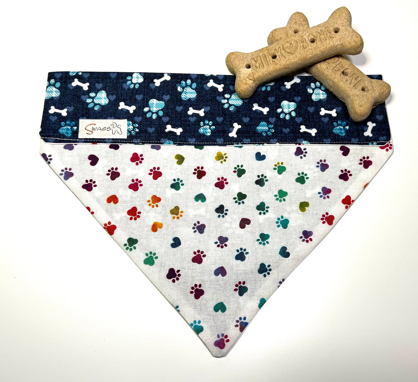 Rainbow Paw Print with Blue Paws & Bones