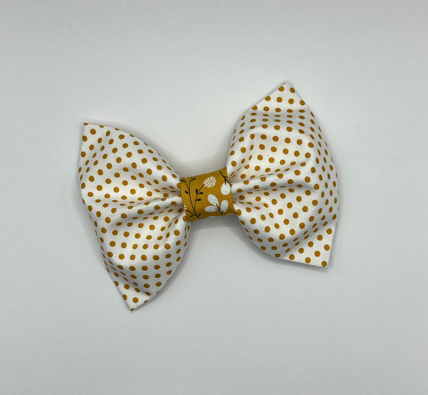 White with Mustard Polka-dots and a Mustard Floral Center Bow Tie