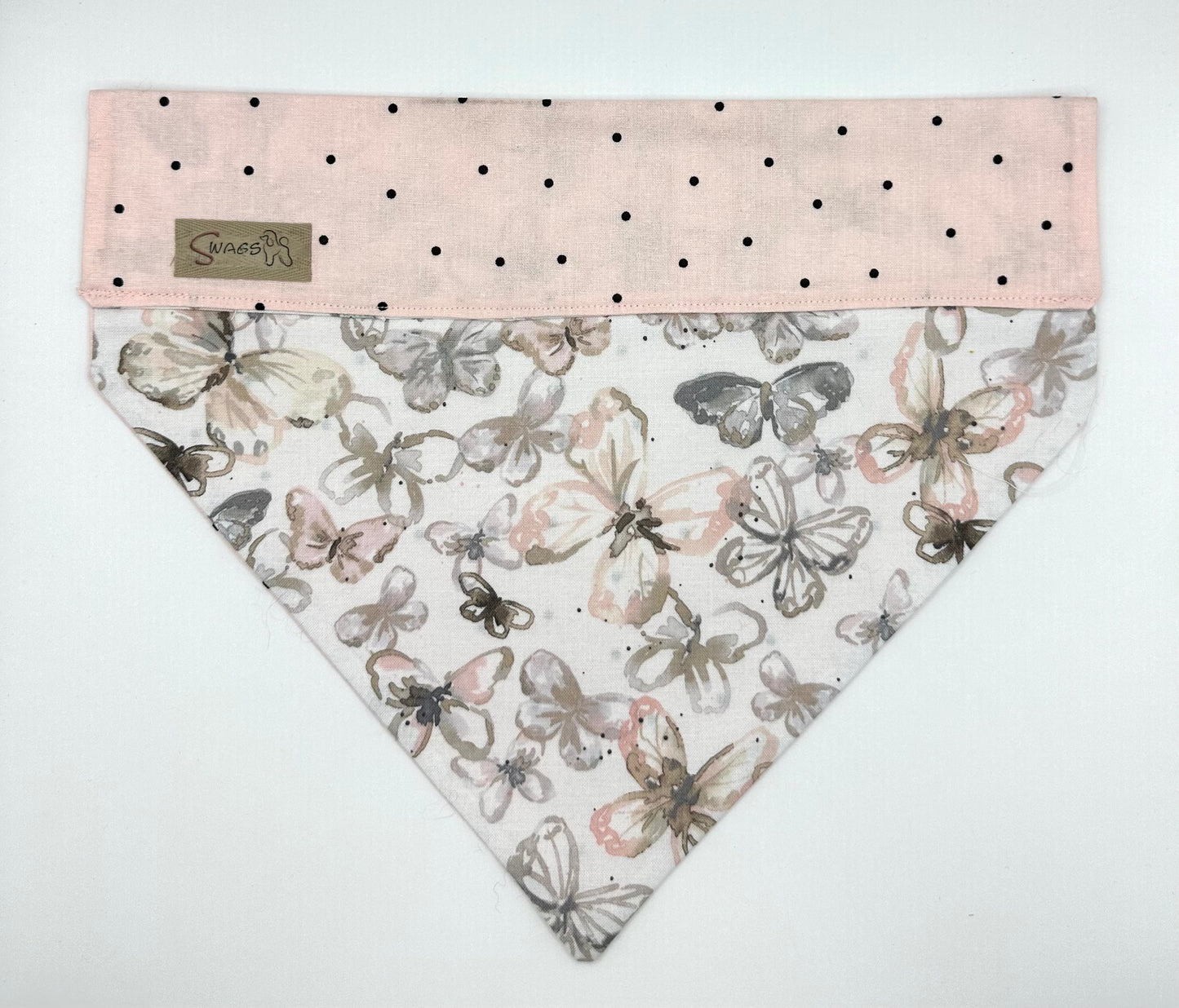 Peach & Grey Butterflies on Cherry Blossom with Small Black Polka-Dots