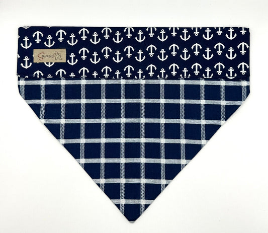 Navy and White Squares on Navy with Anchors