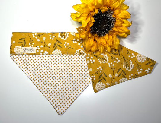 Mustard & White Floral on a White Fabric with Mustard Polkadots