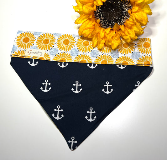 Sunflowers & Blue Floral on Navy Blue with Anchors