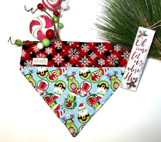 Red & Black Buffalo plaid Christmas Snowflakes with Santa & Reindeer Avocodos