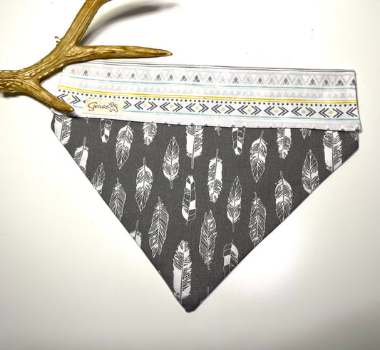 Yellow, Grey & White Aztec on Dark Grey with Feathers