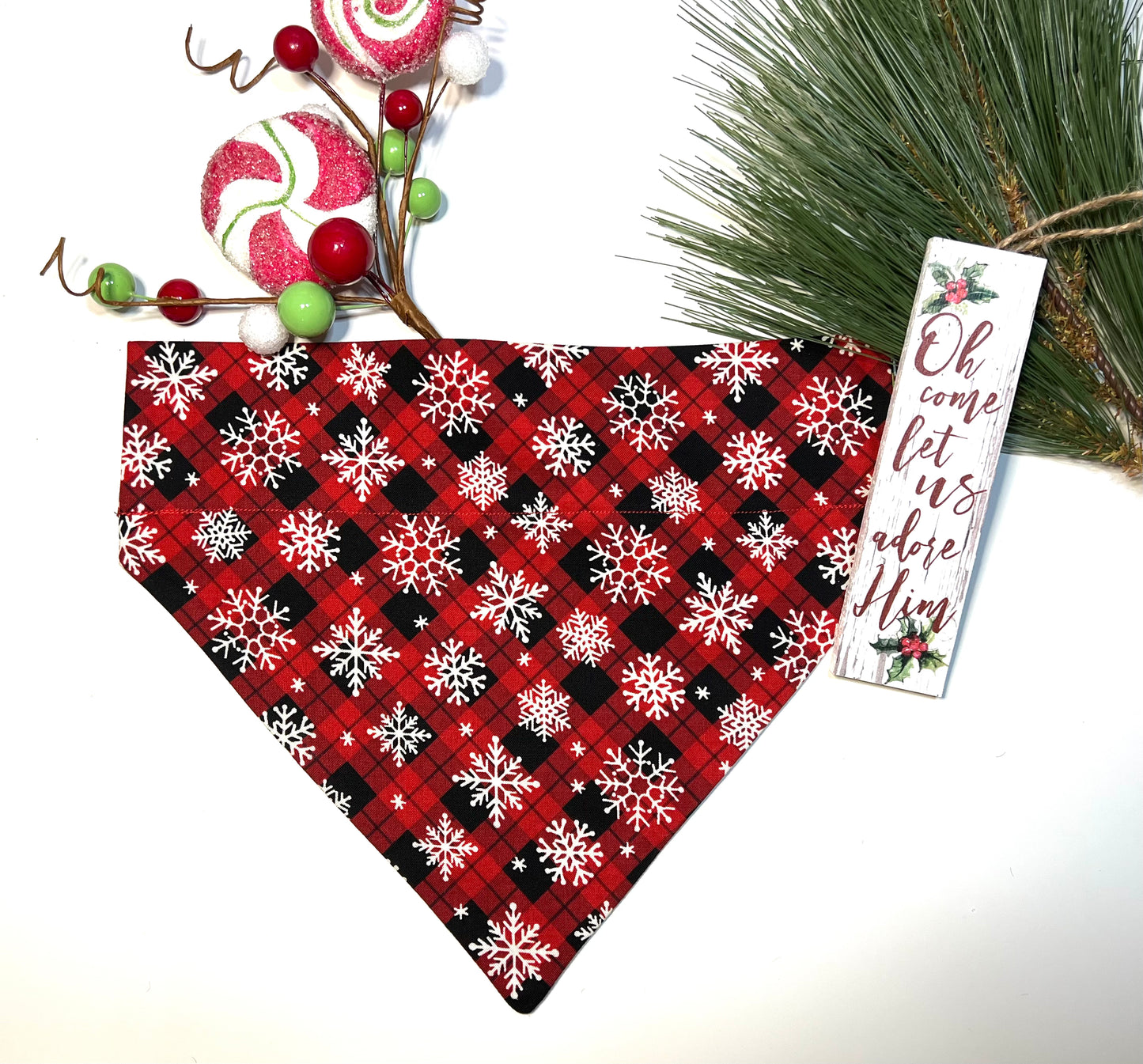 Red & Black Buffalo plaid Christmas Snowflakes with Santa & Reindeer Avocodos