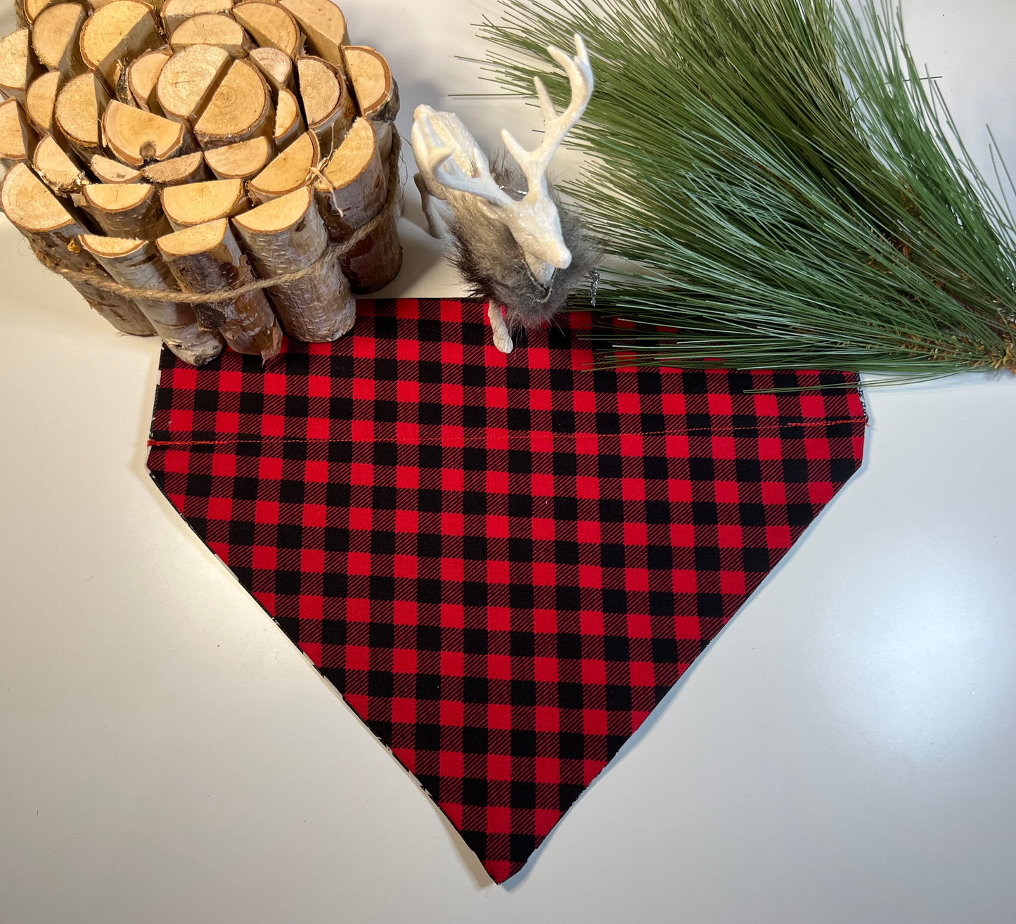 Red & Black Checkered with Flying Reindeer & Snowflakes
