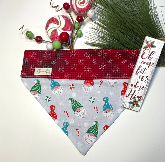 Red & Black Buffalo with Snowflakes on Grey Nomes, Snowflakes, peppermints & Candy Canes