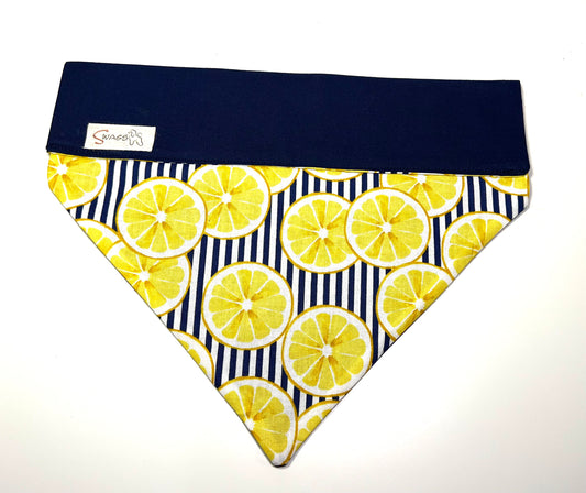 Solid Navy Blue on Navy Blue & White stripes with Sliced Lemons